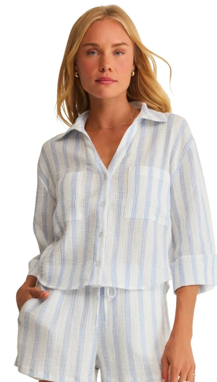 Z Supply Womens Helena Striped Airy Gauze Button Up Small NWT $84